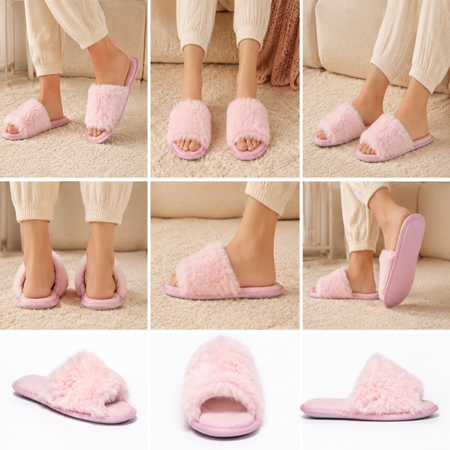 Pink Faux Fur Slippers Long Fur Bando Mule