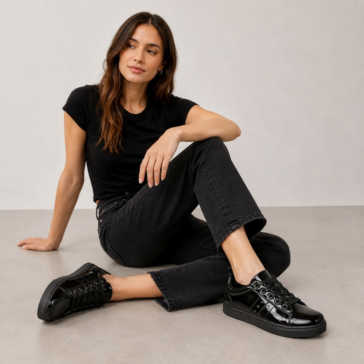 Glossy Patent Leather Casual Trainers Shoes