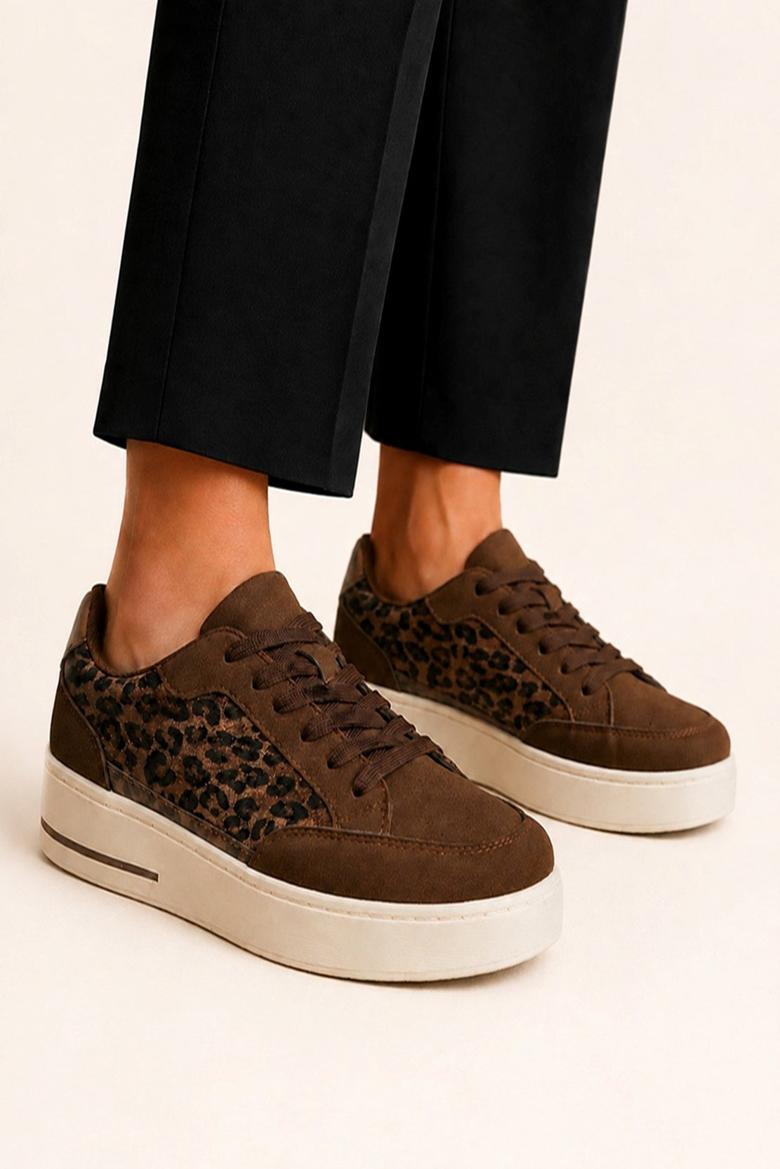 Leopard Print Lace-Up Platform Trainers