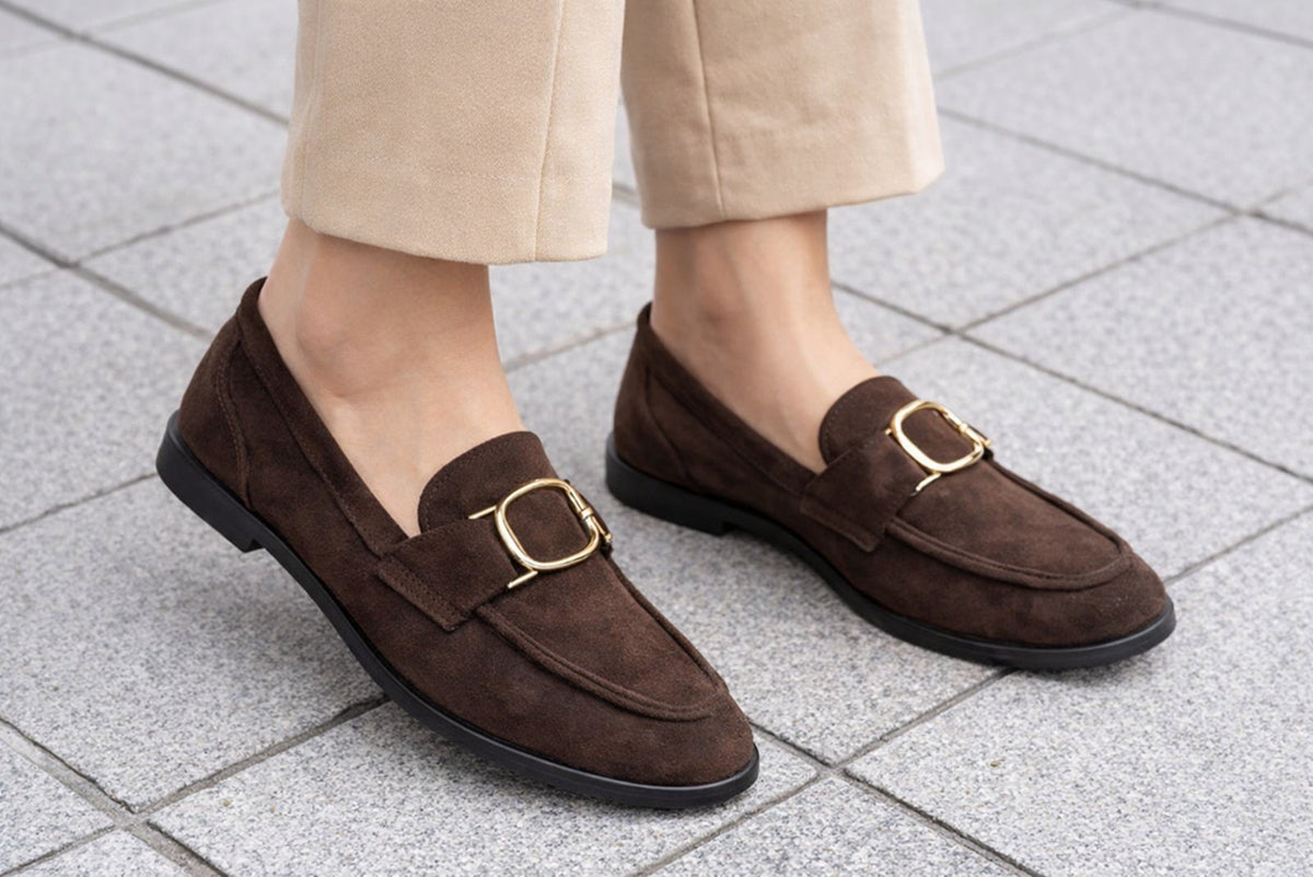 Women's Buckle Detail Loafers - Classic Slip-On Shoes with Low Heel
