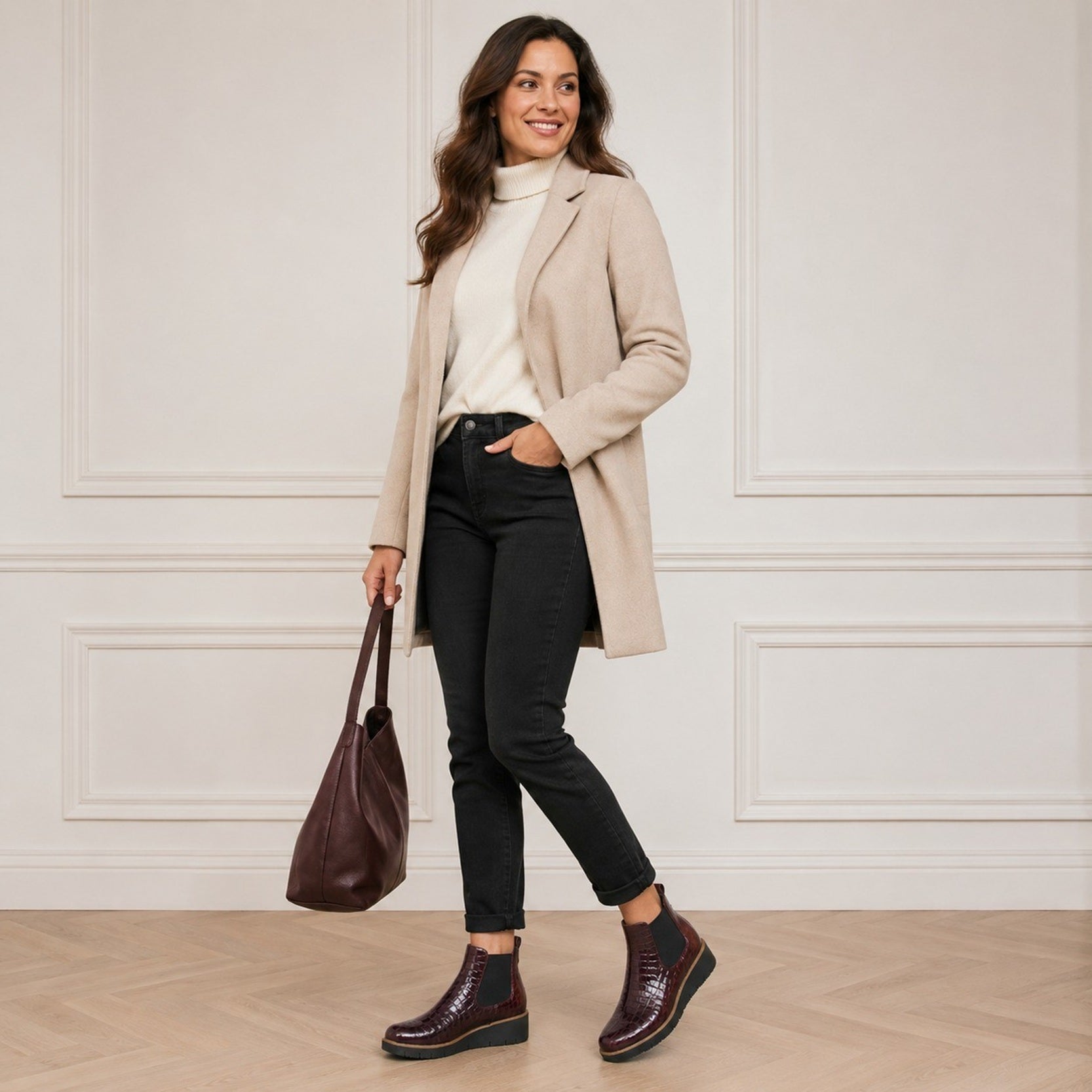 Burgundy Wedge Twin Gusset Ankle Boots Patent