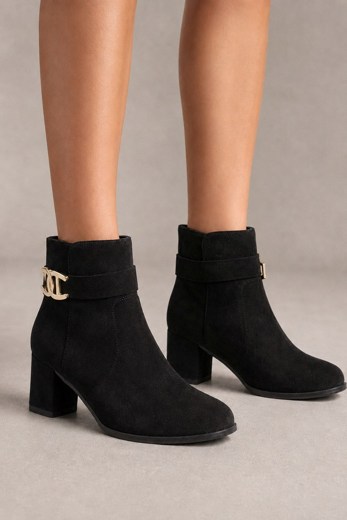 Elegant Ladies Heeled Boots with Gold Trim
