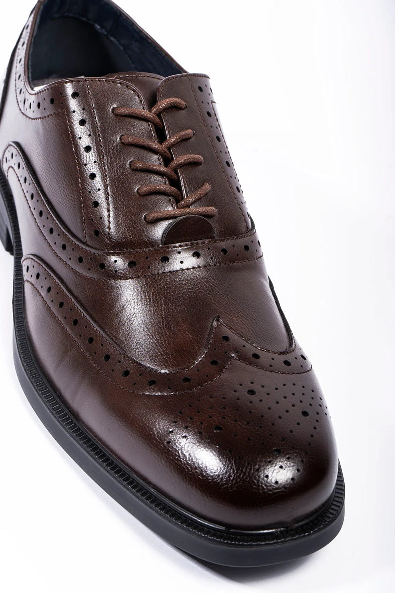 Men’s Lace up Brushed Brown Oxford Brogue Formal Dress Shoes