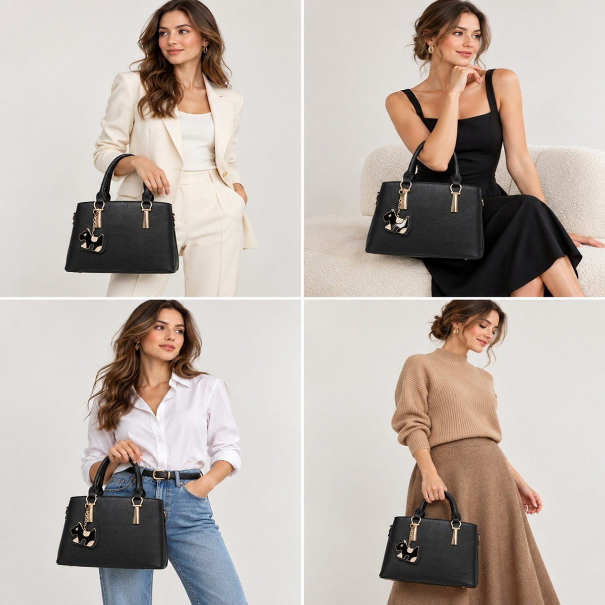 Women's Structured PU Leather Tote Handbag with Top Handles