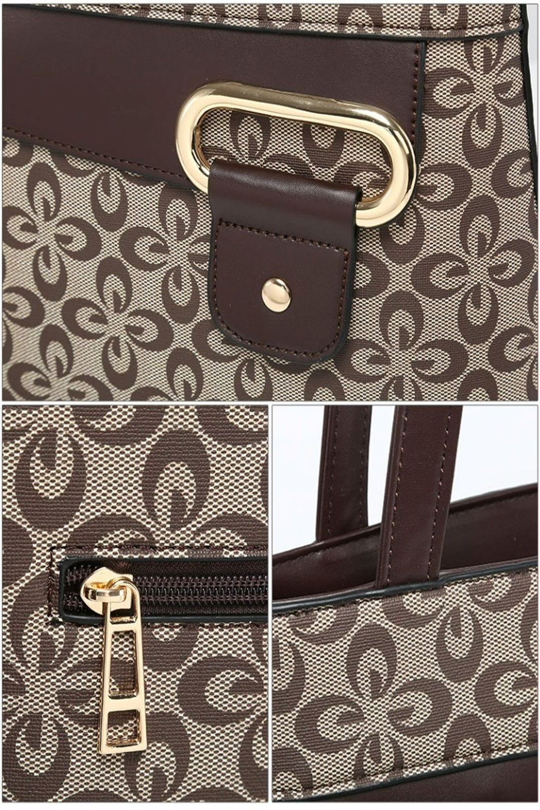 Women's Patterned Tote Shoulder Handbag with Buckle Detail