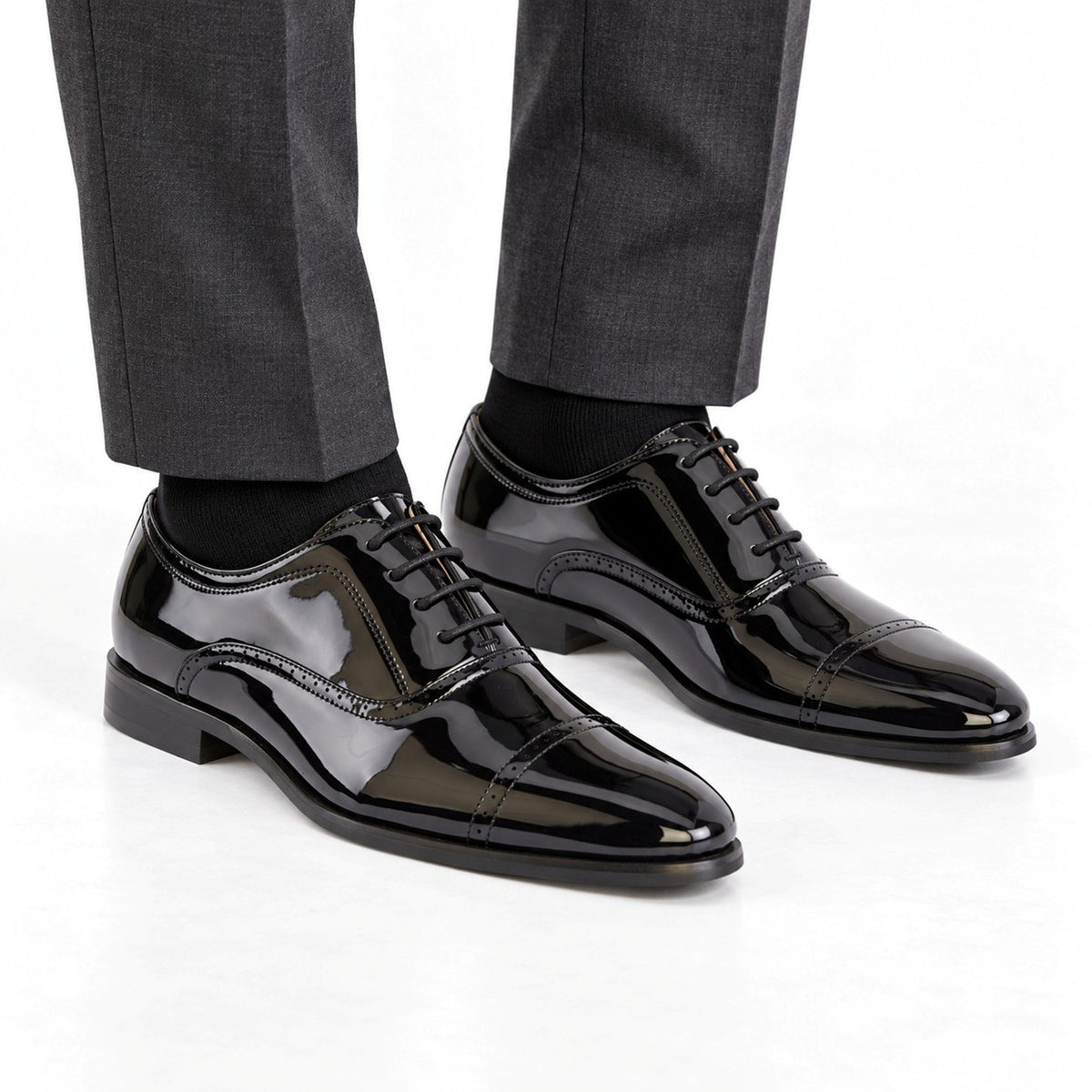 Men's Patent Wide Fit Leather Lace-Up Oxford Shoes