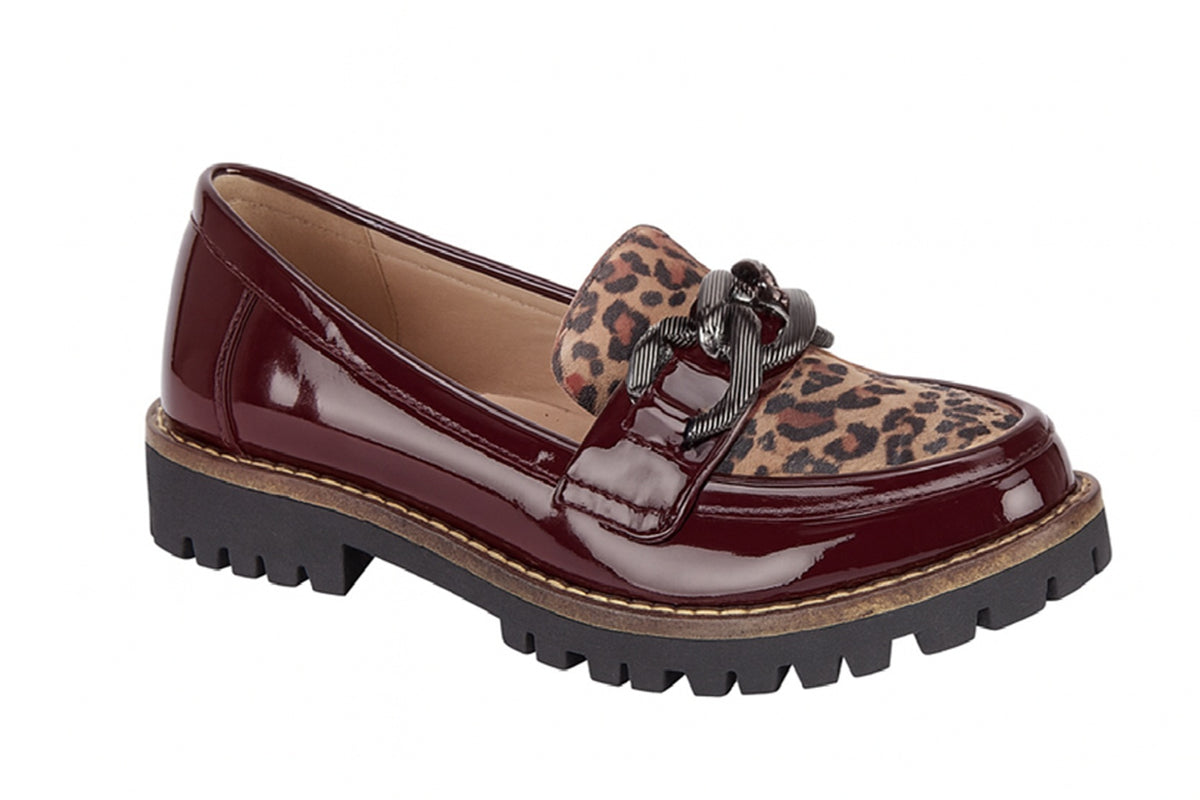 Women’s Patent Loafers with Leopard Detail – Chunky Sole Casual Shoes