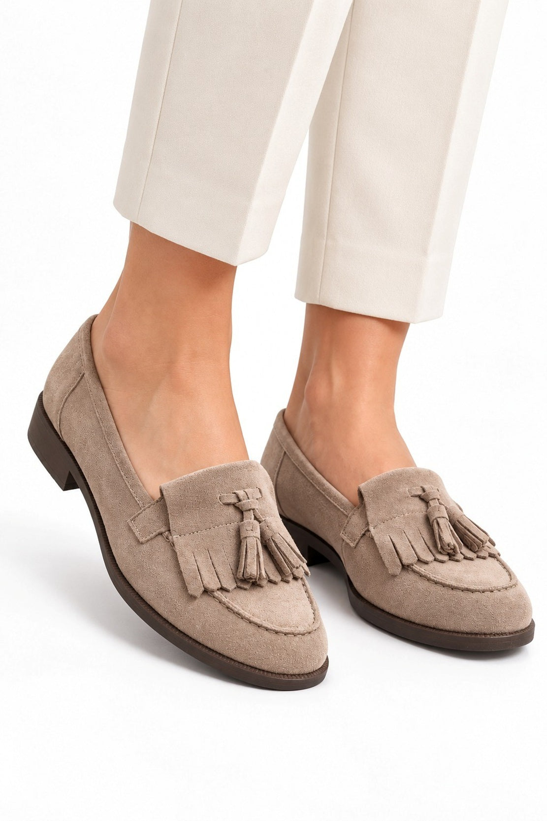 Women's Suede Tassel Loafers with Low Block Heel