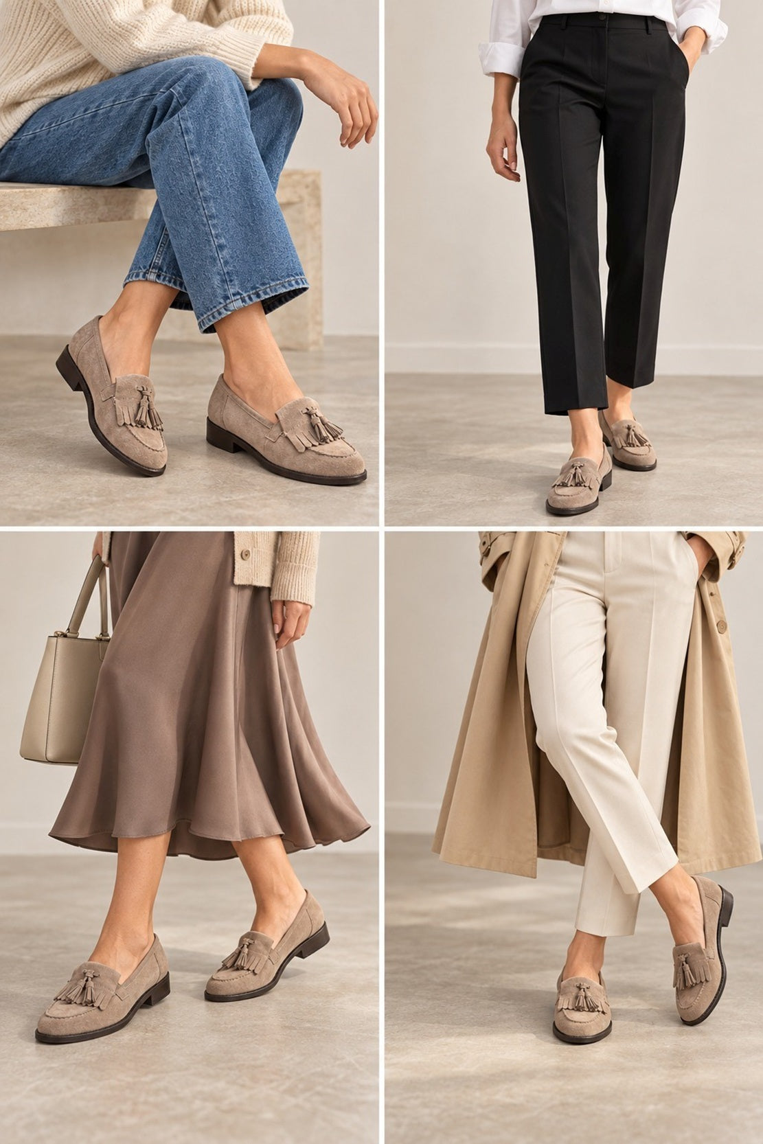 Women's Suede Tassel Loafers with Low Block Heel