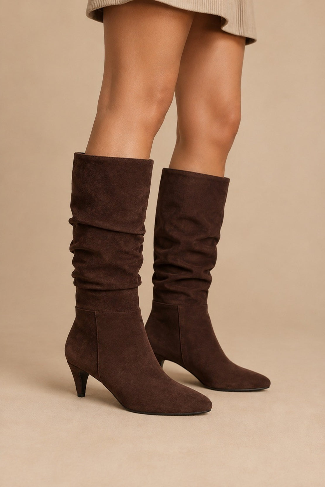 Women’s Ruched Pointed Toe Kitten Heel Boots
