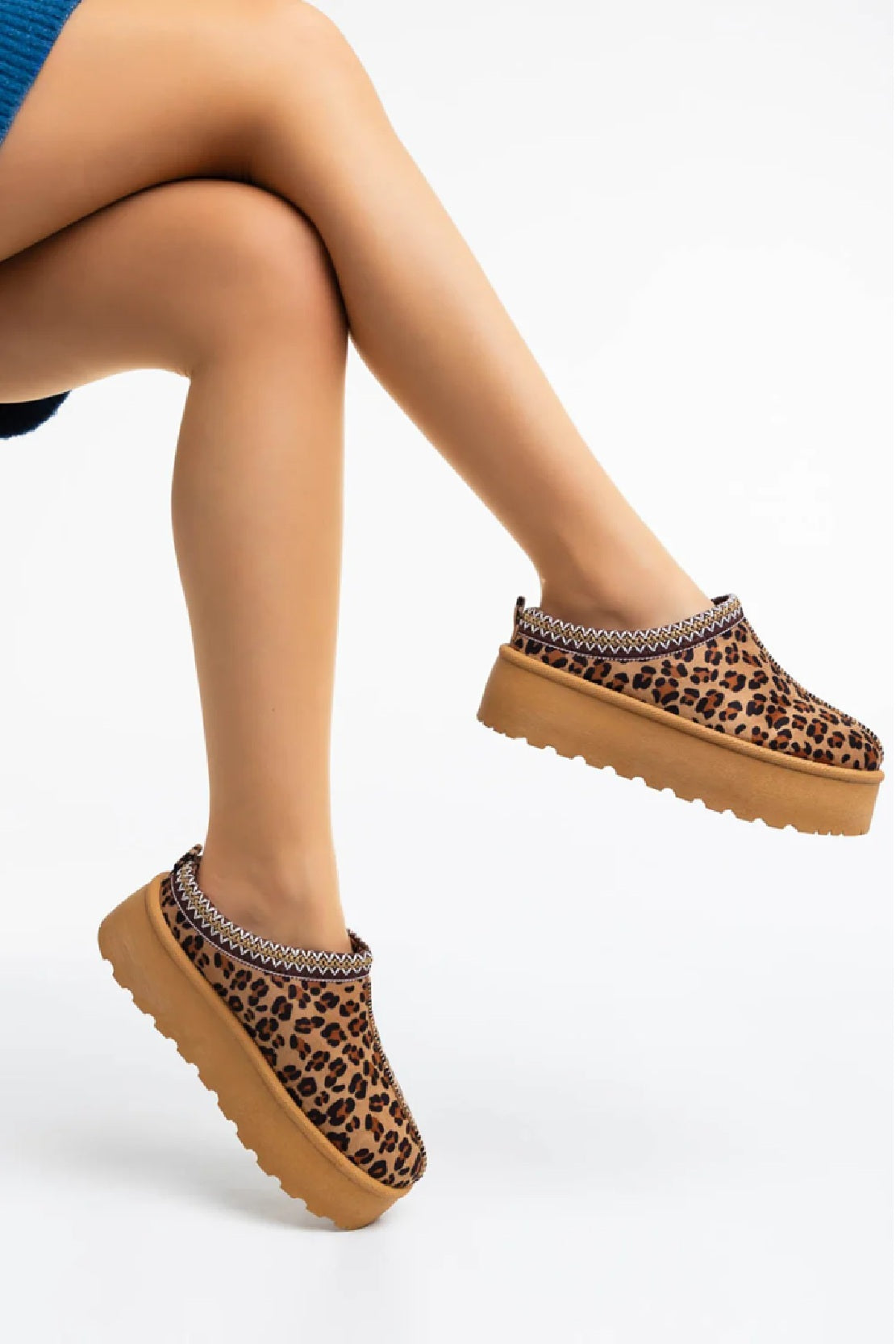Women’s Leopard Fluffy Platform Mules – Faux Fur Lined
