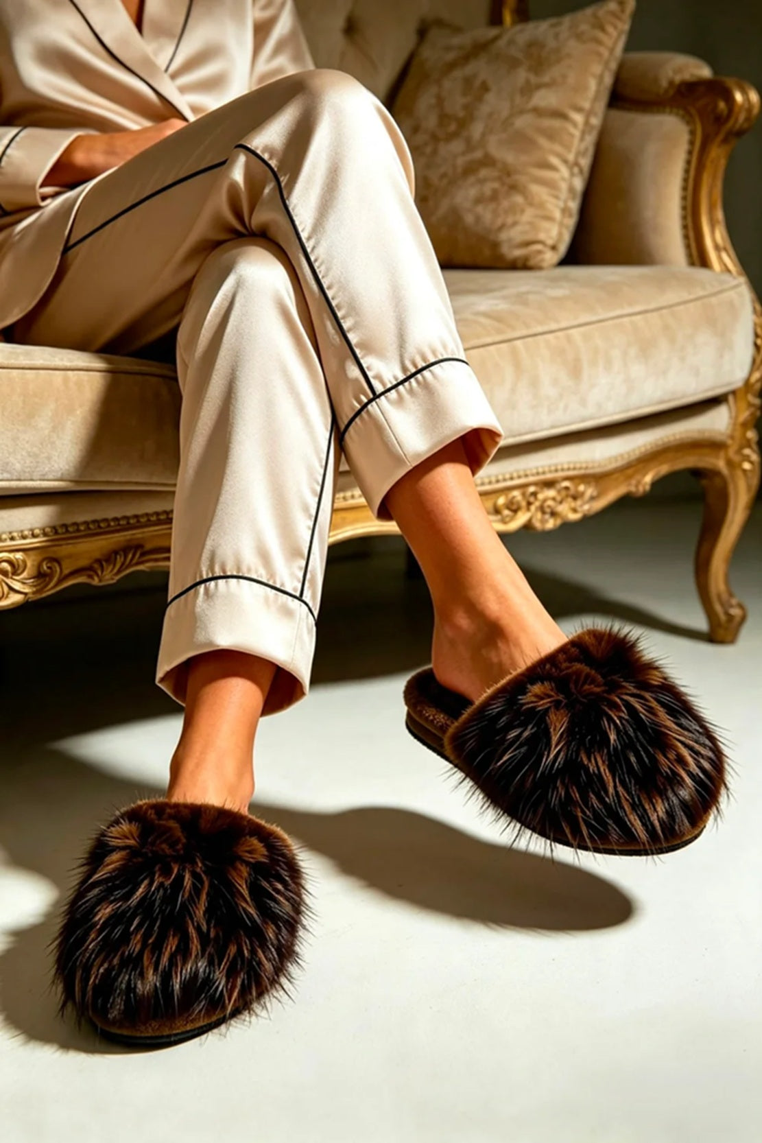 Women’s Faux Fur Trim Slip-On Flat Slippers