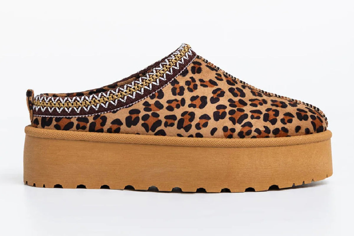 Women’s Leopard Fluffy Platform Mules – Faux Fur Lined