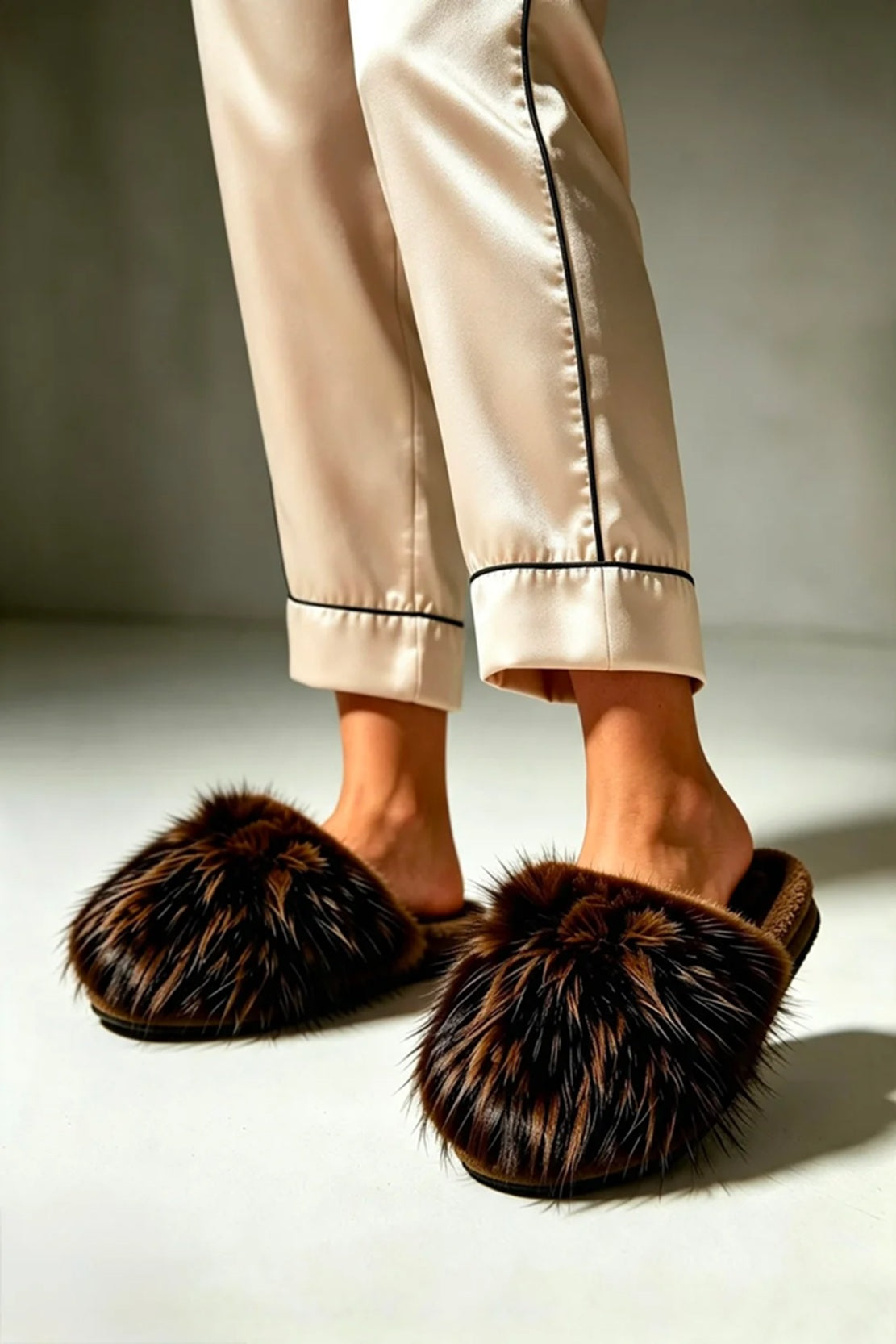 Women’s Faux Fur Trim Slip-On Flat Slippers