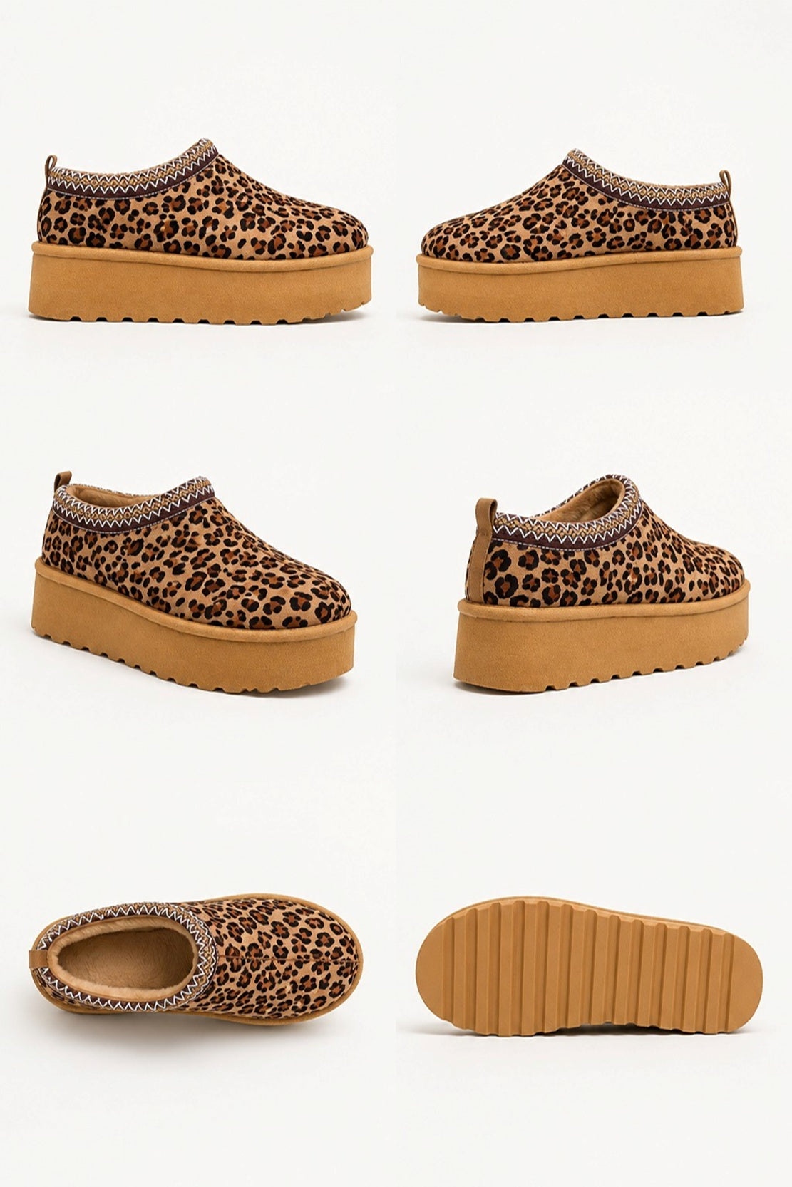 Women’s Leopard Fluffy Platform Mules – Faux Fur Lined