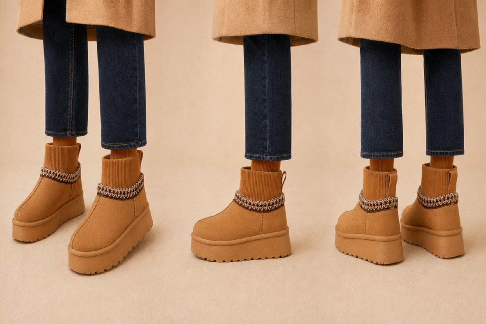 Women's Knitted Cuff Platform Ankle Comfort Boots