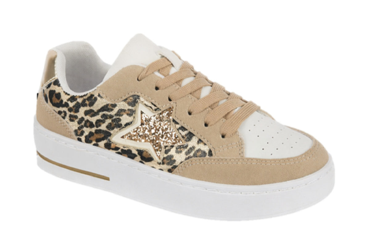 Women's Star Patch Leopard Print Sneakers Casual Fashion Lace-Up Shoes