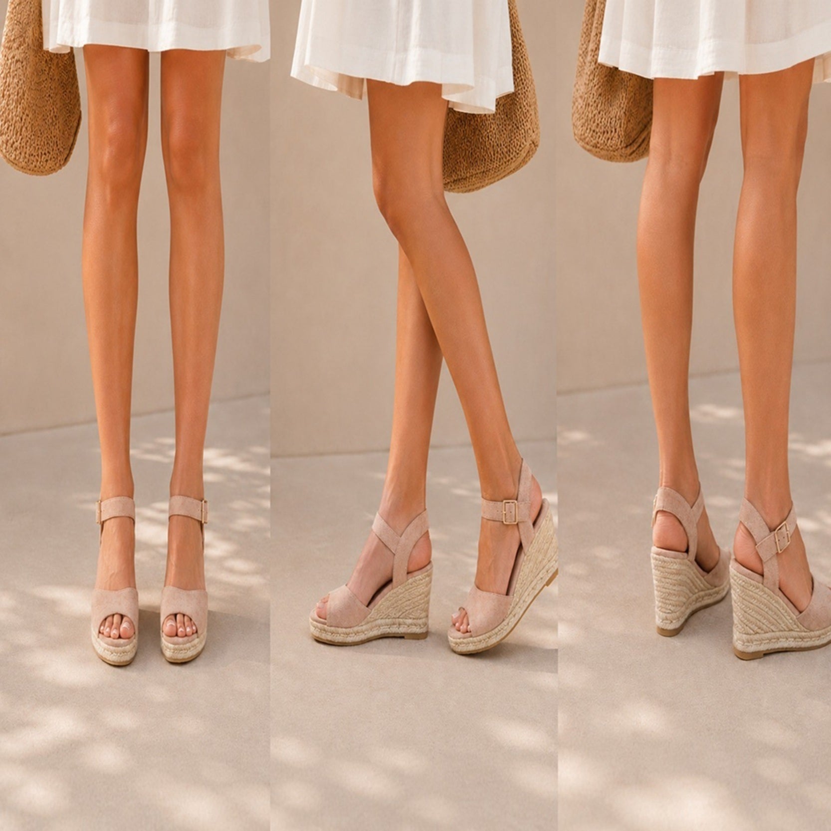 Women's Nude Espadrille Wedge Sandals with Ankle Strap