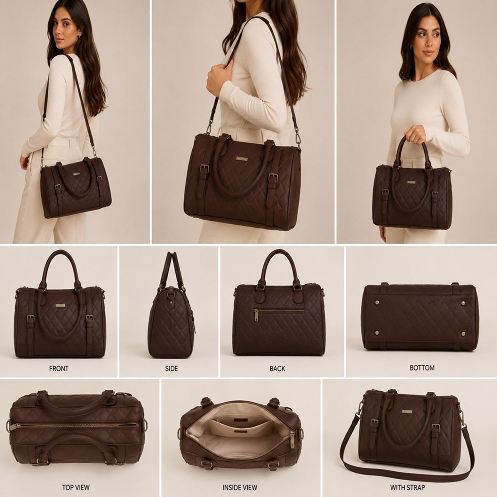 Women's Quilted PU Leather Tote Shoulder Bag