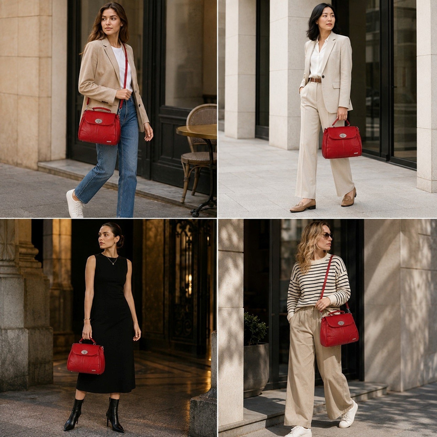 Women's Leather Grain PU Messenger Bag