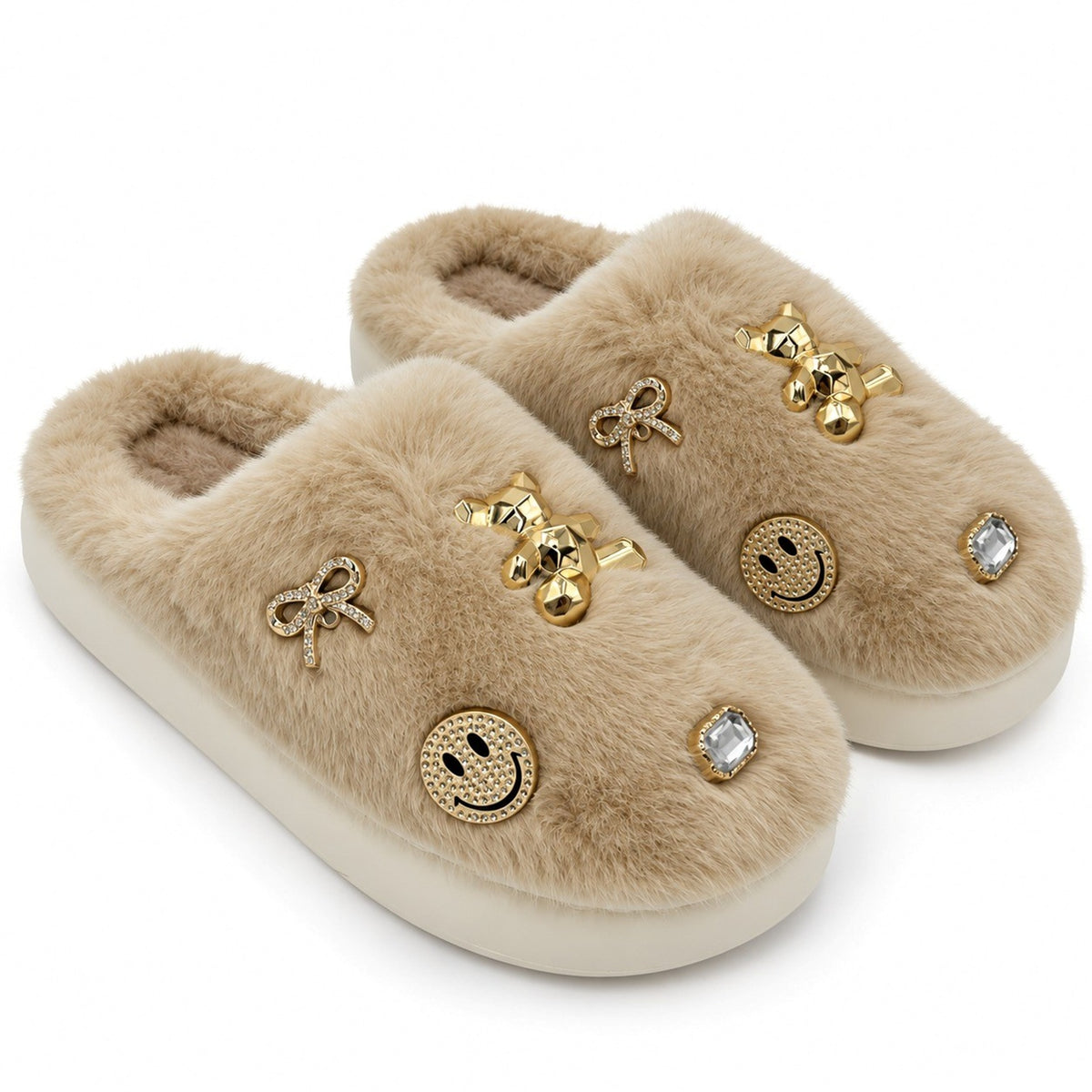 Women's Faux Fur Embellished Slip-On Mule Slippers
