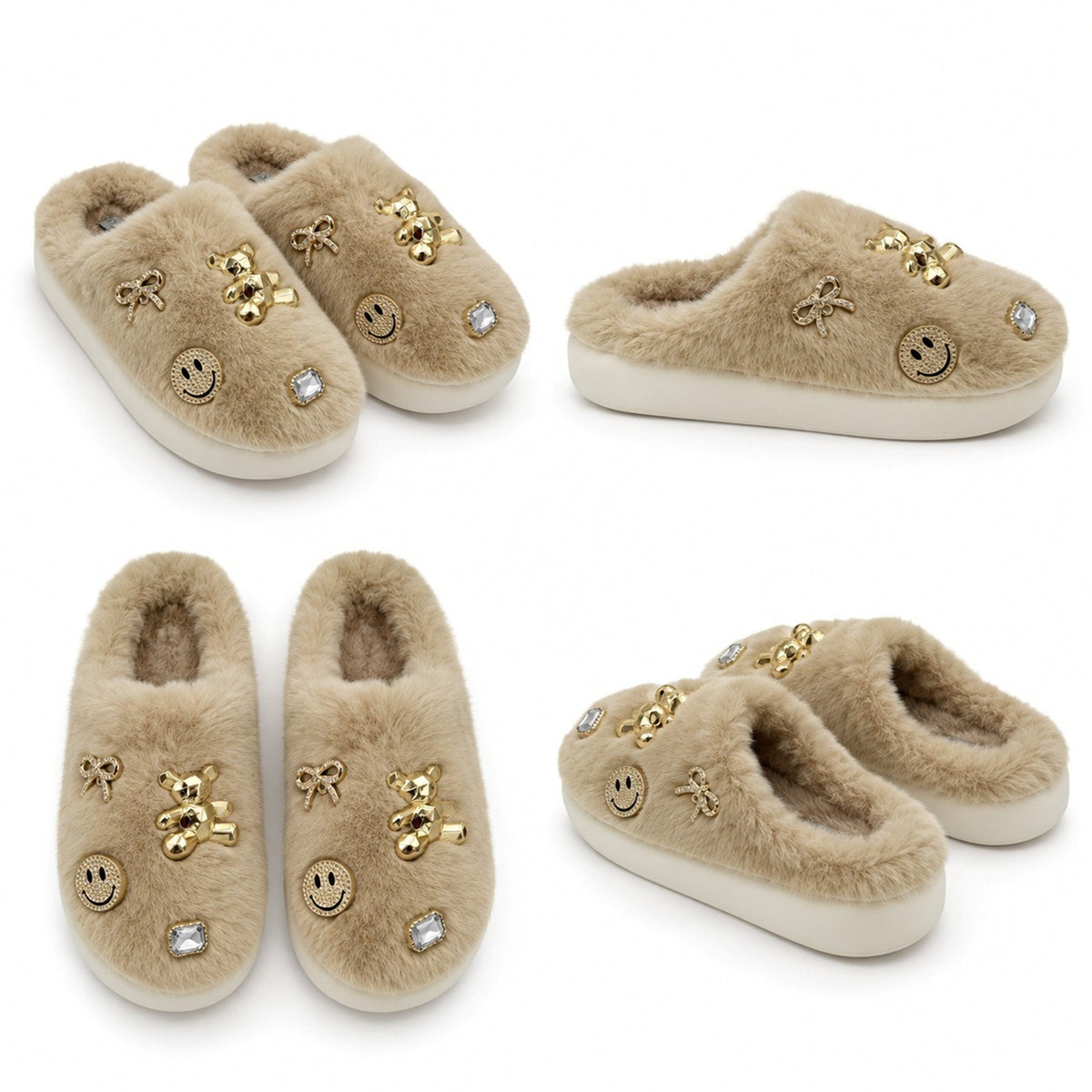 Women's Faux Fur Embellished Slip-On Mule Slippers