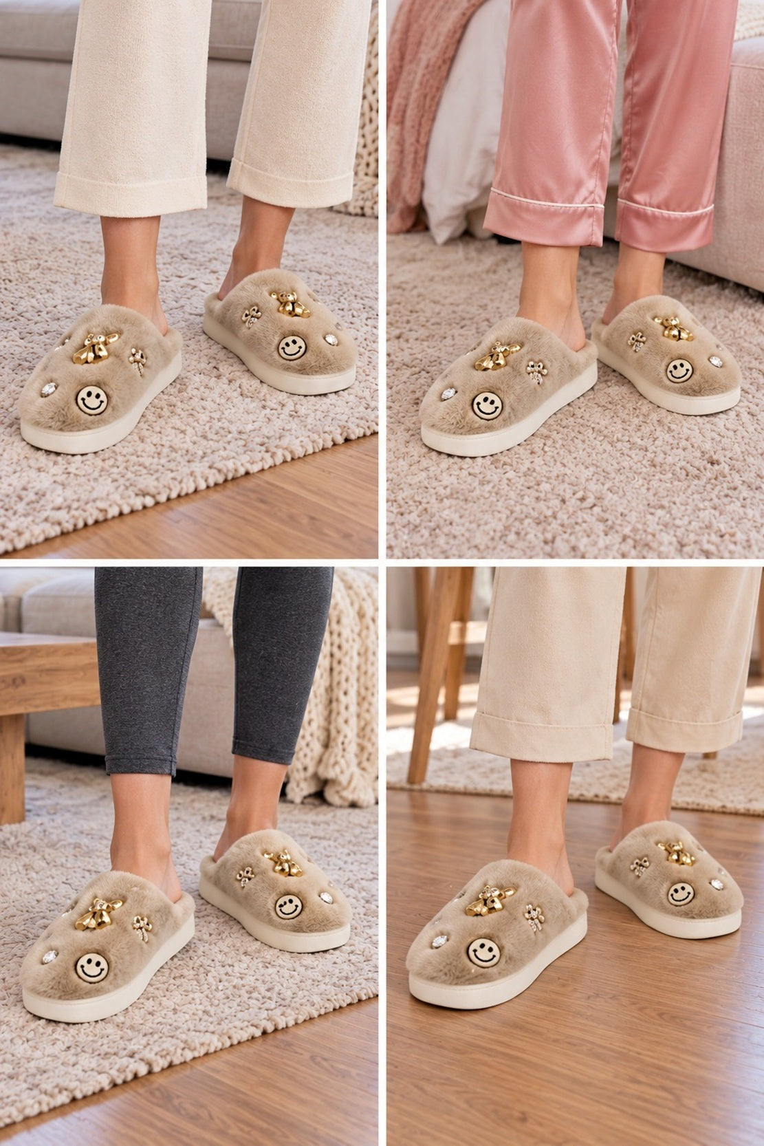 Women's Faux Fur Embellished Slip-On Mule Slippers
