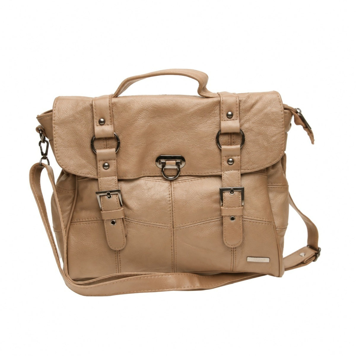 Women's Vintage Buckle Detail Multi-Pocket Satchel Bag