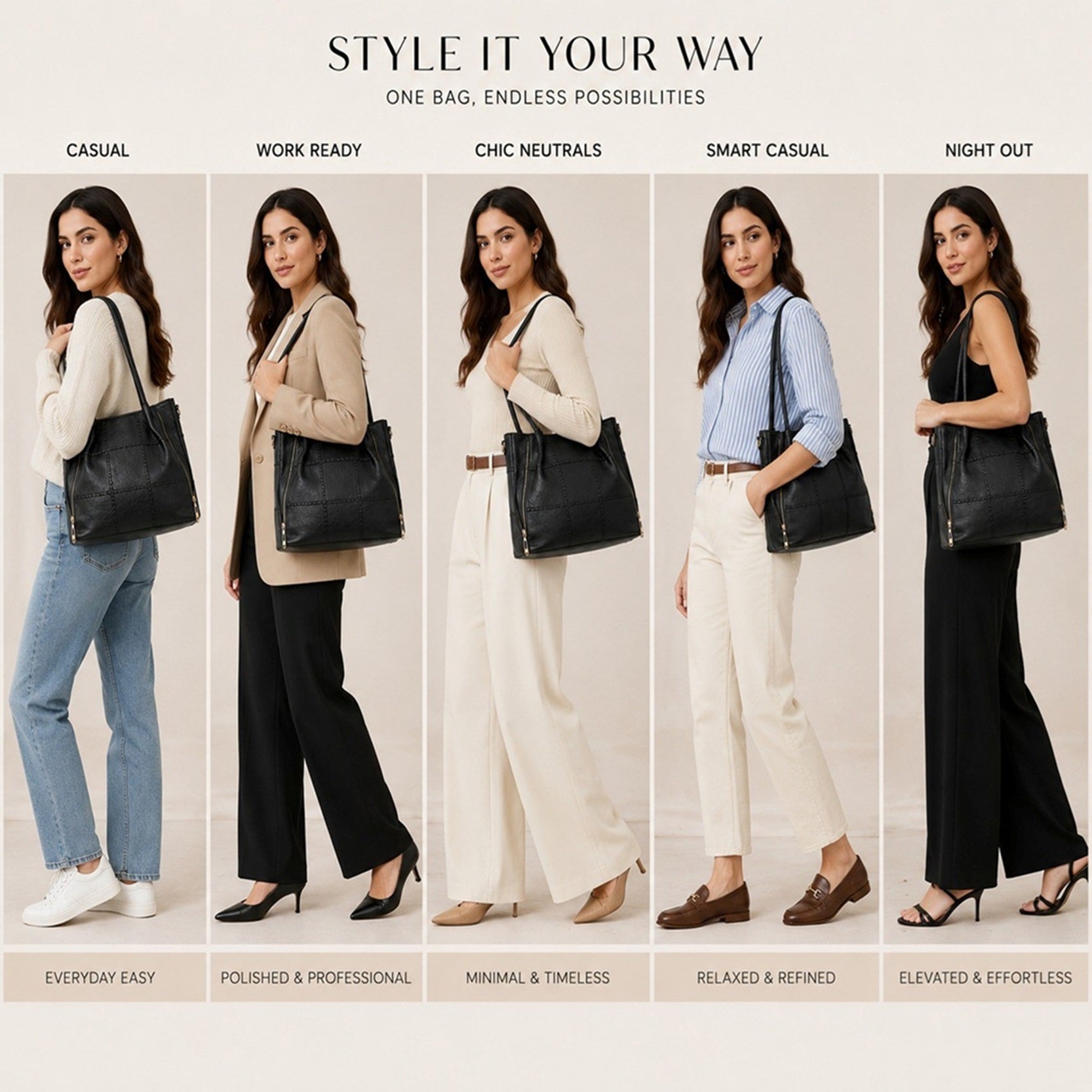 Women's Quilted Faux Leather Shoulder Tote Bag