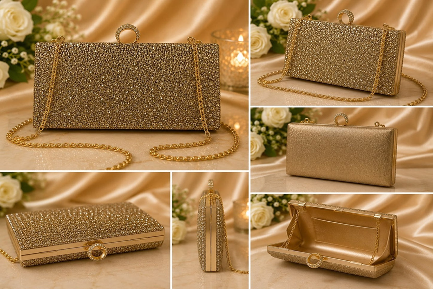 Premium Gold Clutch – Elegant Evening Party Handbag