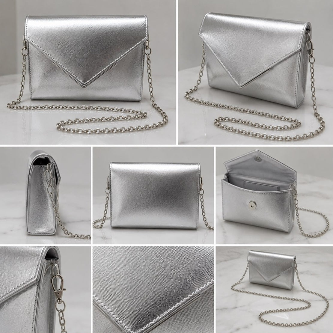 Women's Metallic Envelope Chain Strap Clutch Bag