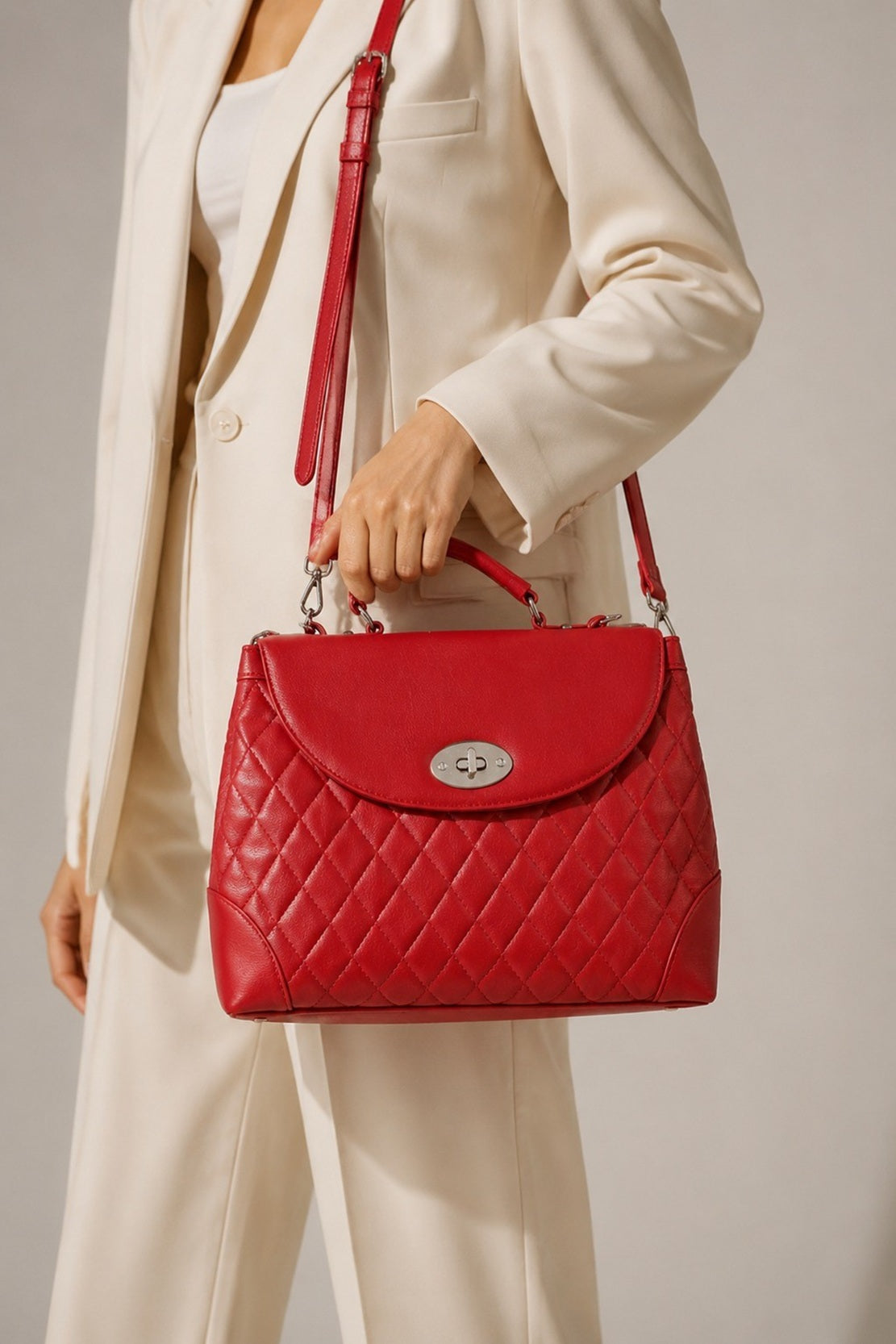 Quilted Top Handle Satchel Crossbody Bag