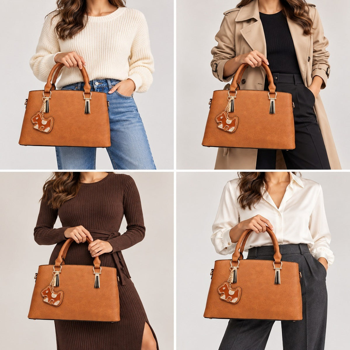 Women's Structured PU Leather Tote Handbag with Top Handles