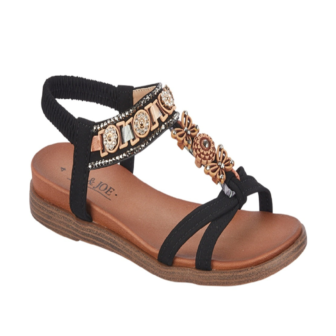 Women's Embellished Flat Sandals - Limassol Black