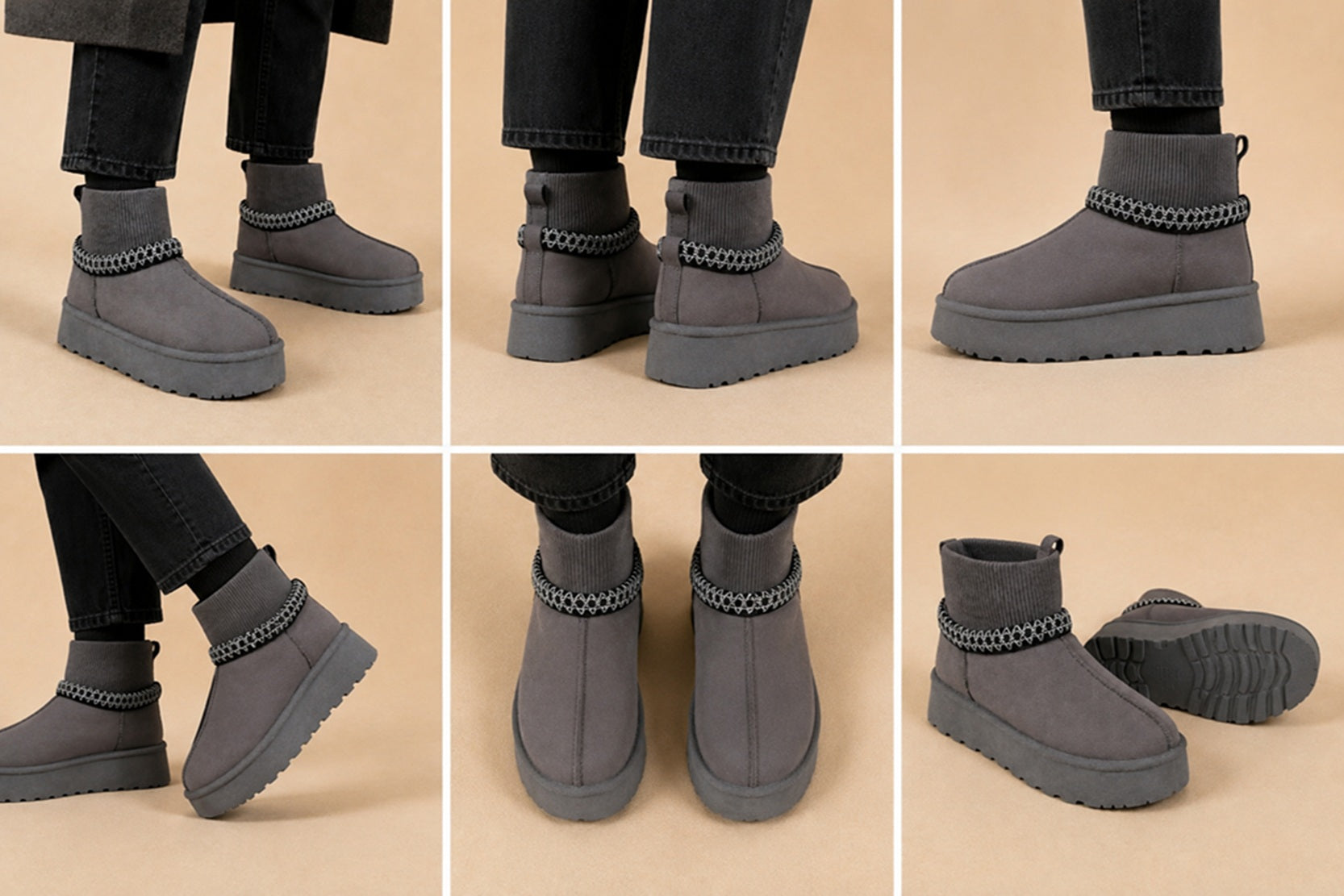 Women's Knitted Cuff Platform Ankle Comfort Boots