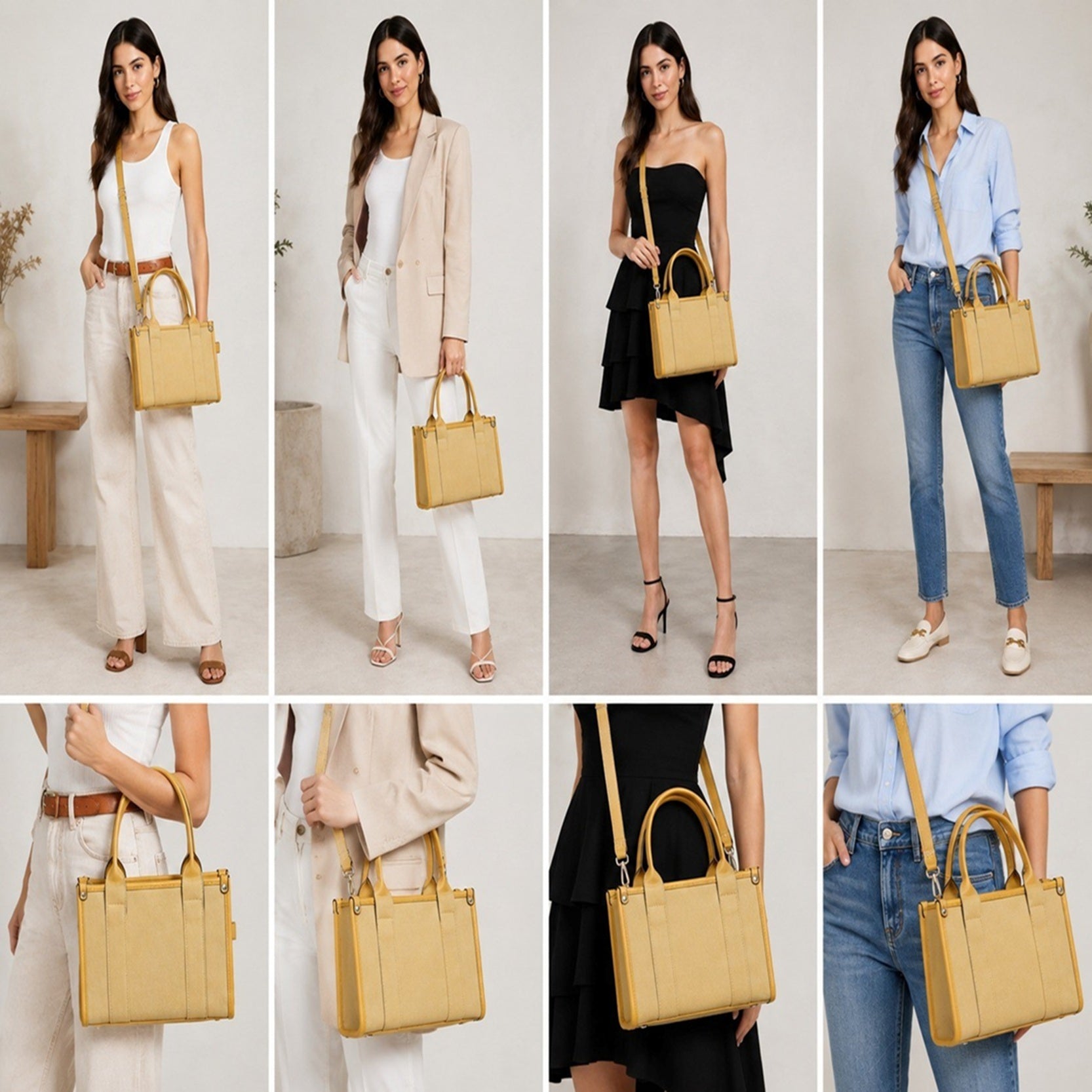 Women's Embellished Canvas PU Trim Tote Crossbody Bag