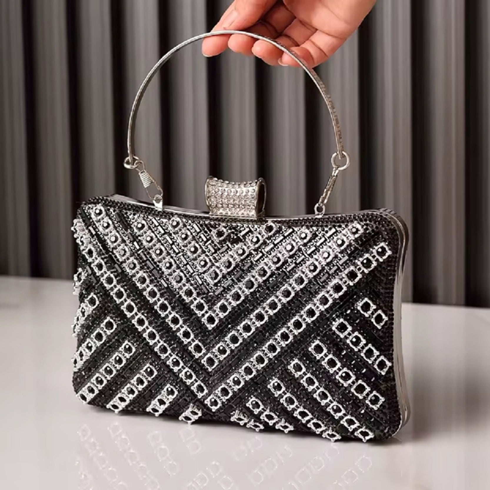 Women’s Multicolour Rhinestone Beaded Embellished Clutch Evening Bag