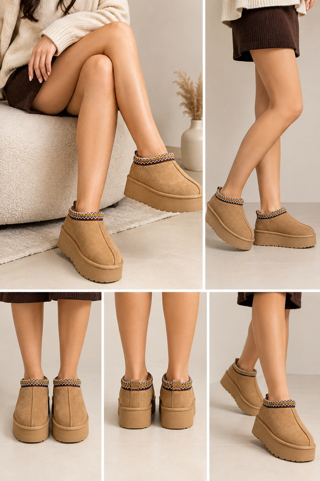 Women's Suede-Look Platform Ankle Slippers