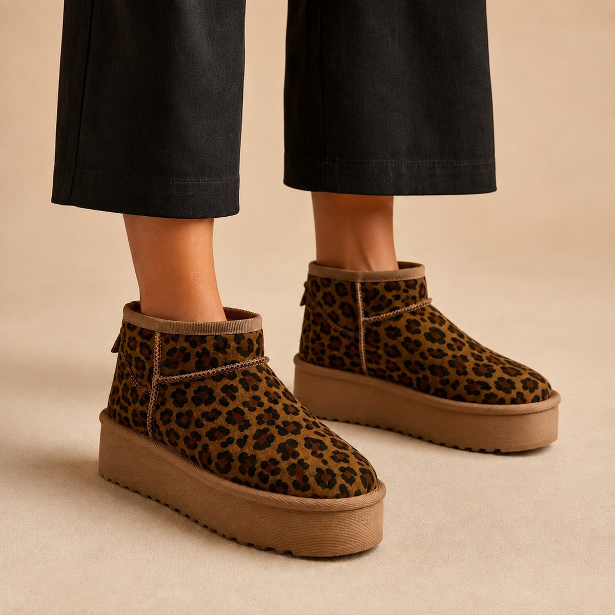 Leopard Print Platform Ankle Boots