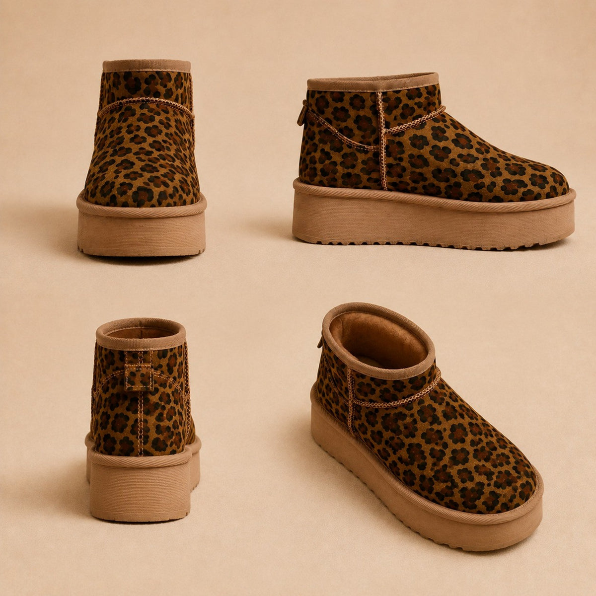 Leopard Print Platform Ankle Boots