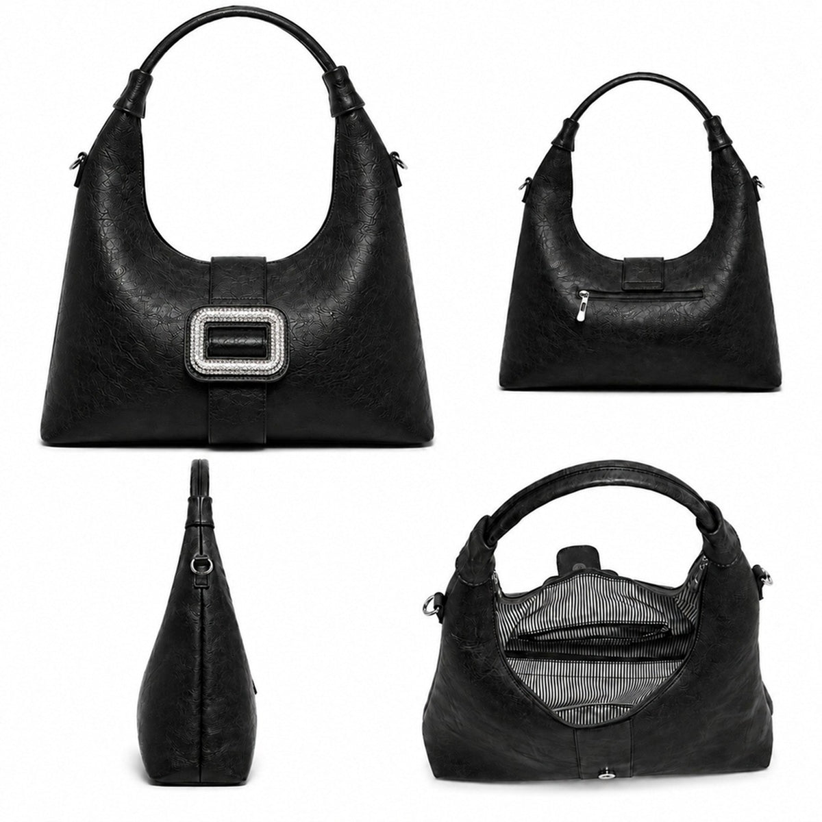 Women’s Buckle Detail Faux Leather Shoulder Bag