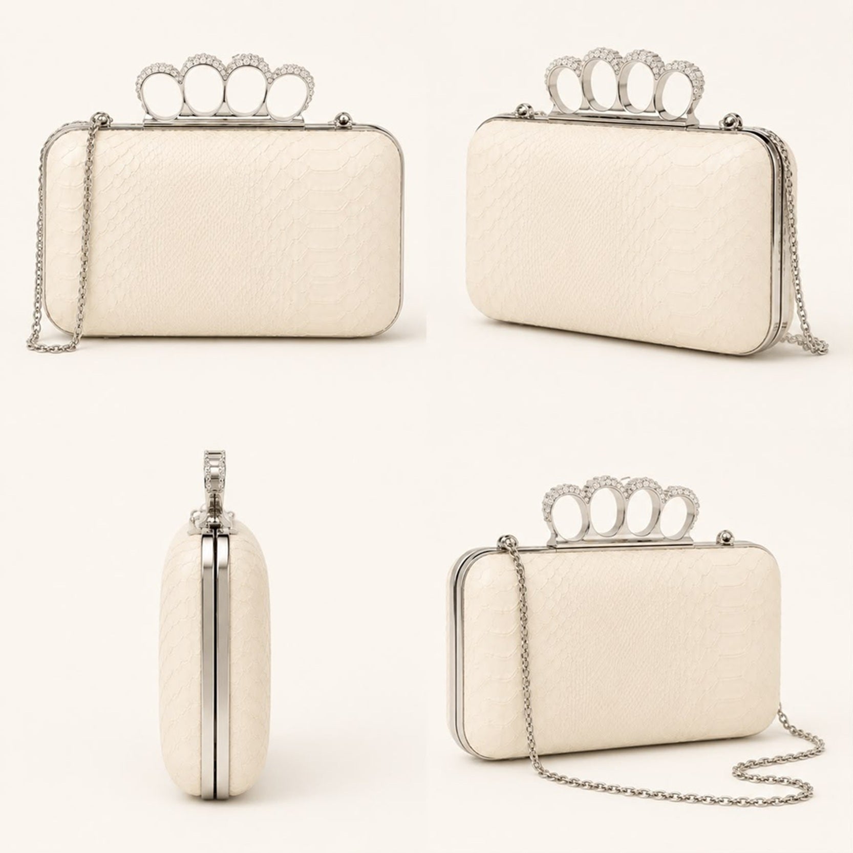 Women's Embossed Box Clutch Bag with Ring Handle