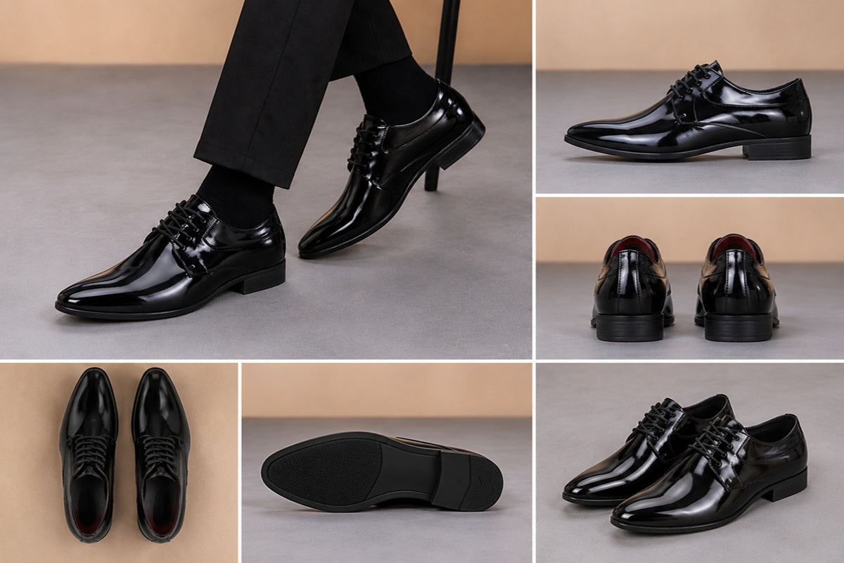 Men’s Black Patent Oxford Shoes – Glossy Lace-Up Formal Dress Shoes