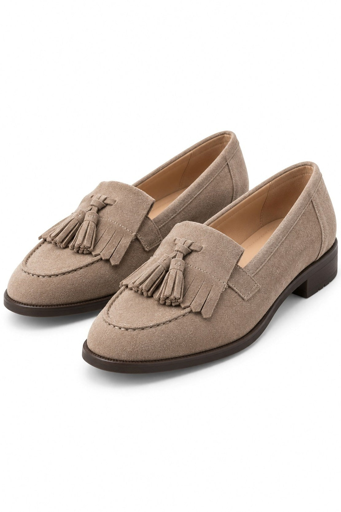 Women's Suede Tassel Loafers with Low Block Heel