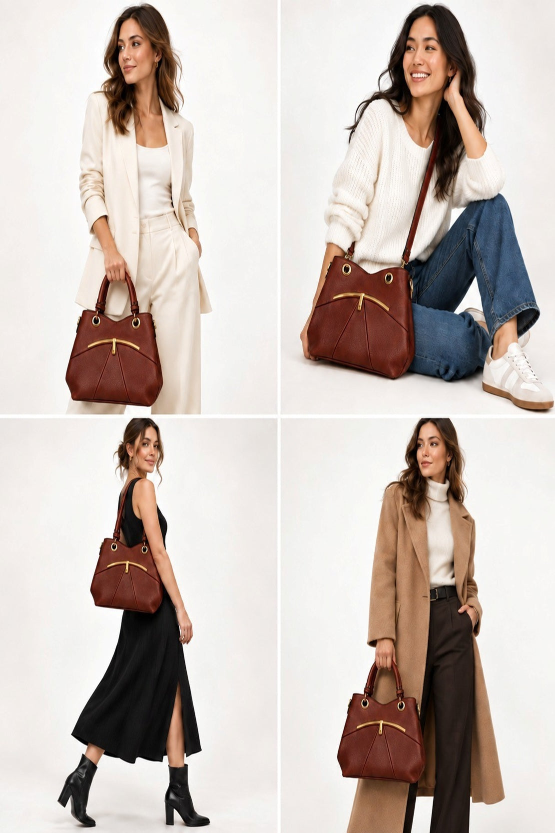 Women’s Textured PU Leather Top Handle Shoulder Bag