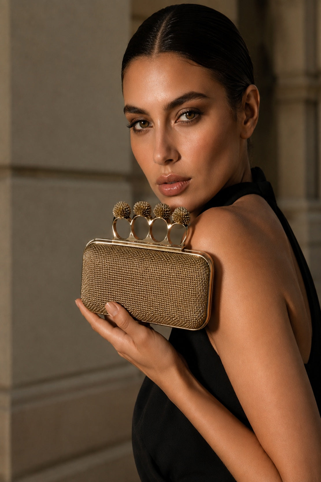 Women's  Crystal Embellished Box Clutch Crossbody Evening Bag