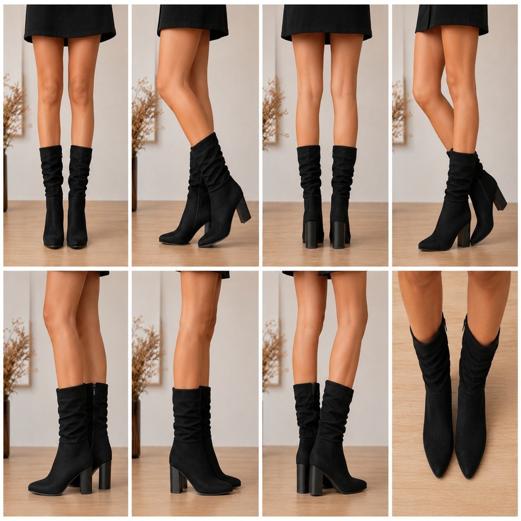 Women's Ruched MF Block Heel Boots Zipper