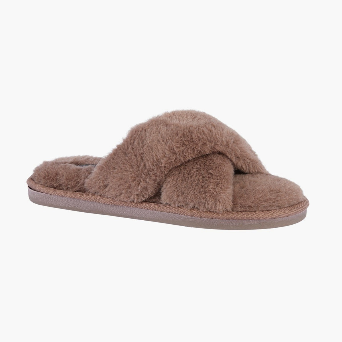 Faux Fur Cross Strap Flat Slippers
