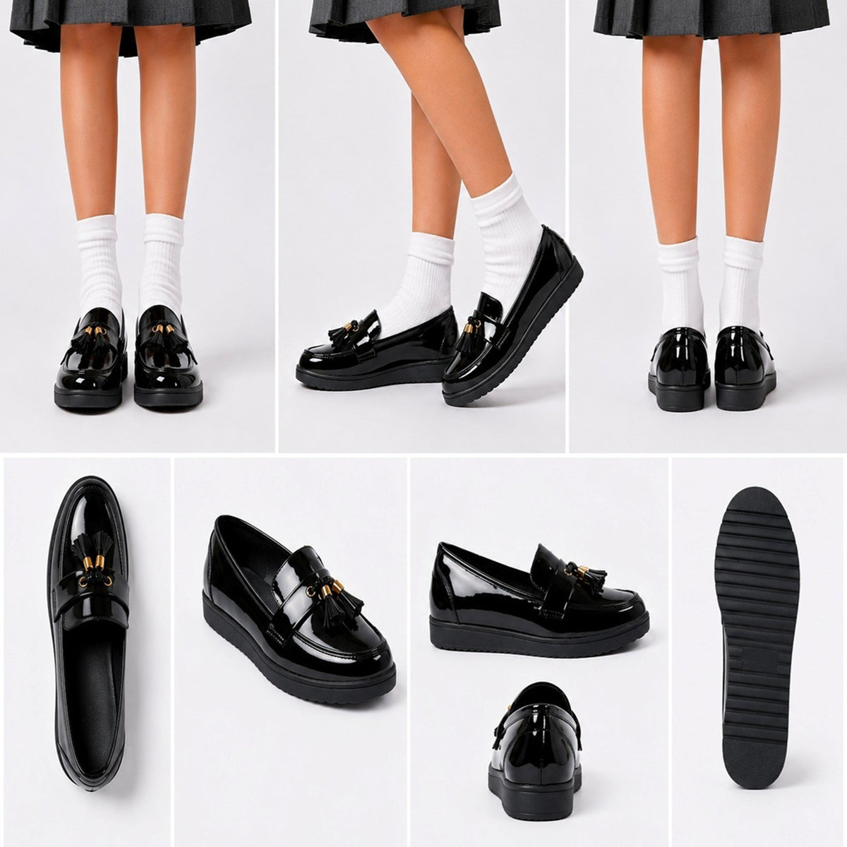 Patent Tassel Platform Loafers School Shoes