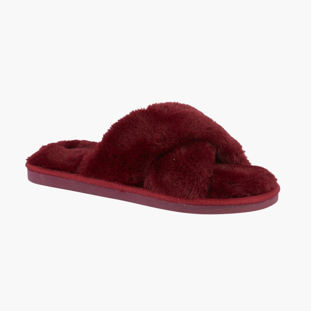 Faux Fur Cross Strap Flat Slippers